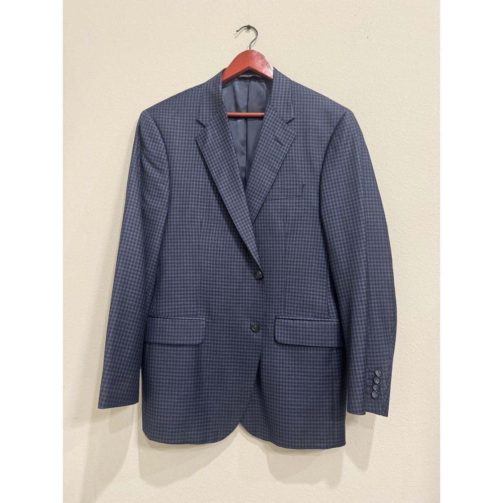 Coppley Men's 42R Blue Plaid Check‎ Blazer Reda Super 130's Wool